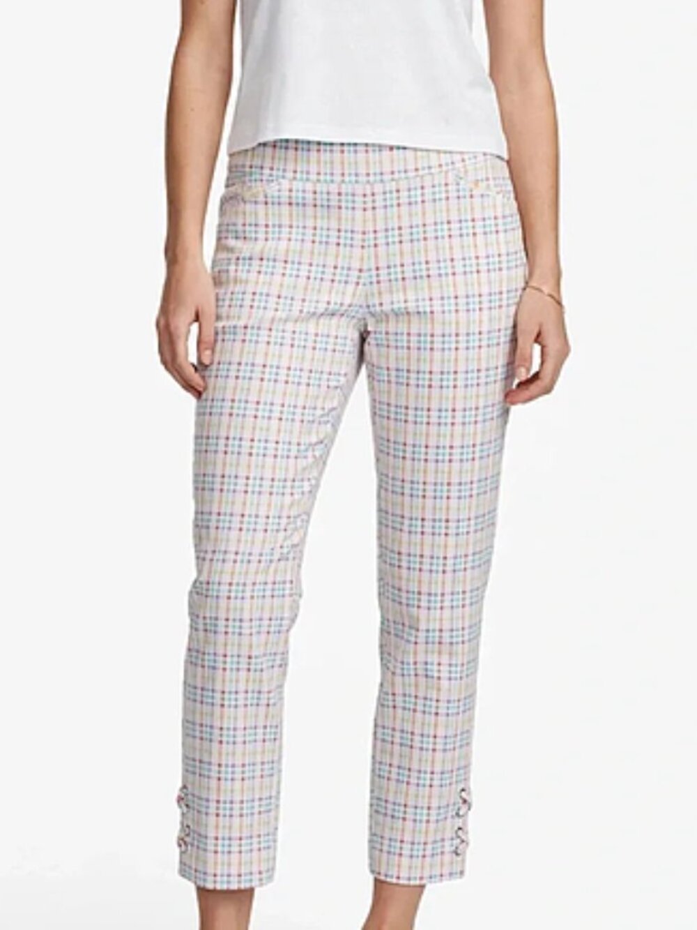 Chico's Multicolor Perfect Stretch Plaid X Detail Capri Pants size 1